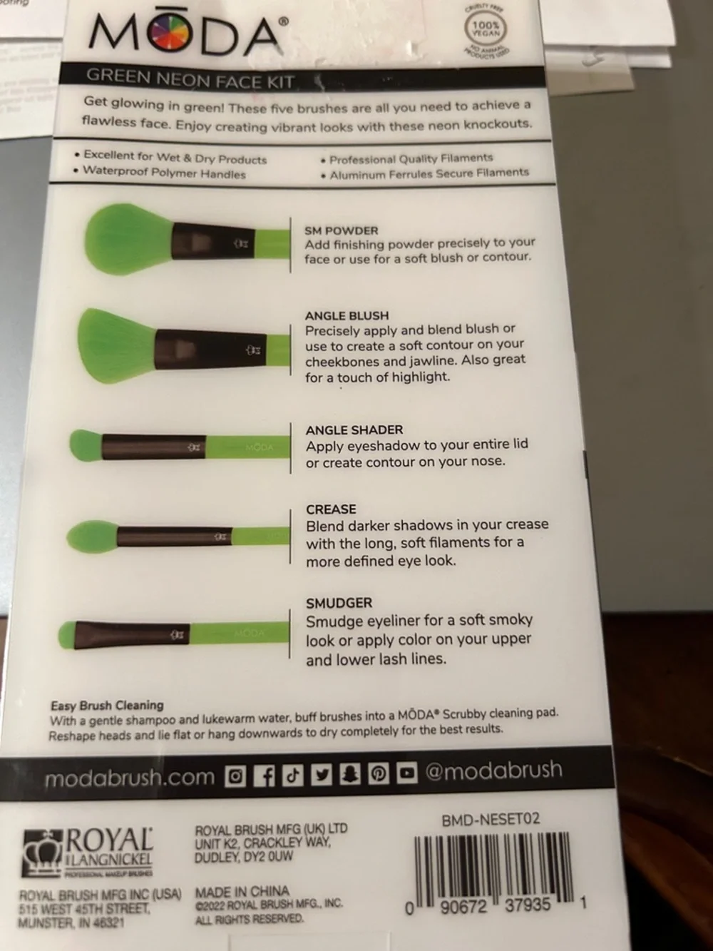 Moda Neon Green 5-Piece Face Brush Set
